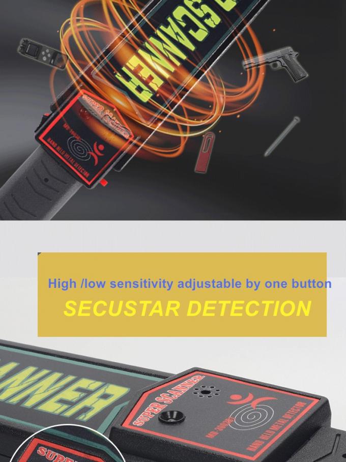 Detector de metales de mano de la vara estupenda detección IP55 de 360 grados con la alarma de los sonidos LED 0